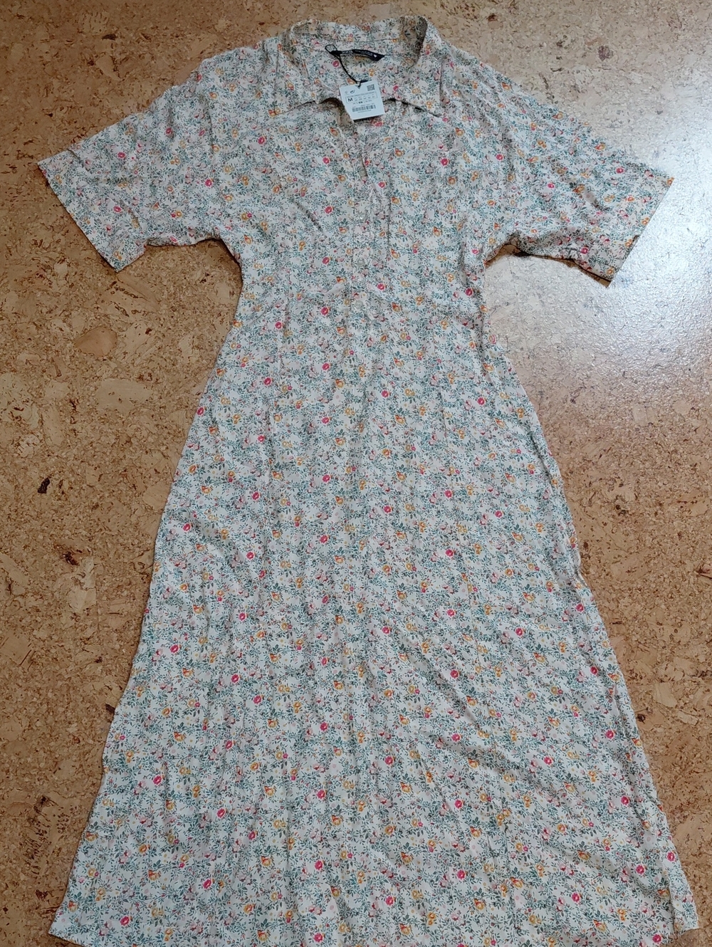 Zara Cream Maxi Dress with Pink & Yellow Floral Print Size M NWT
